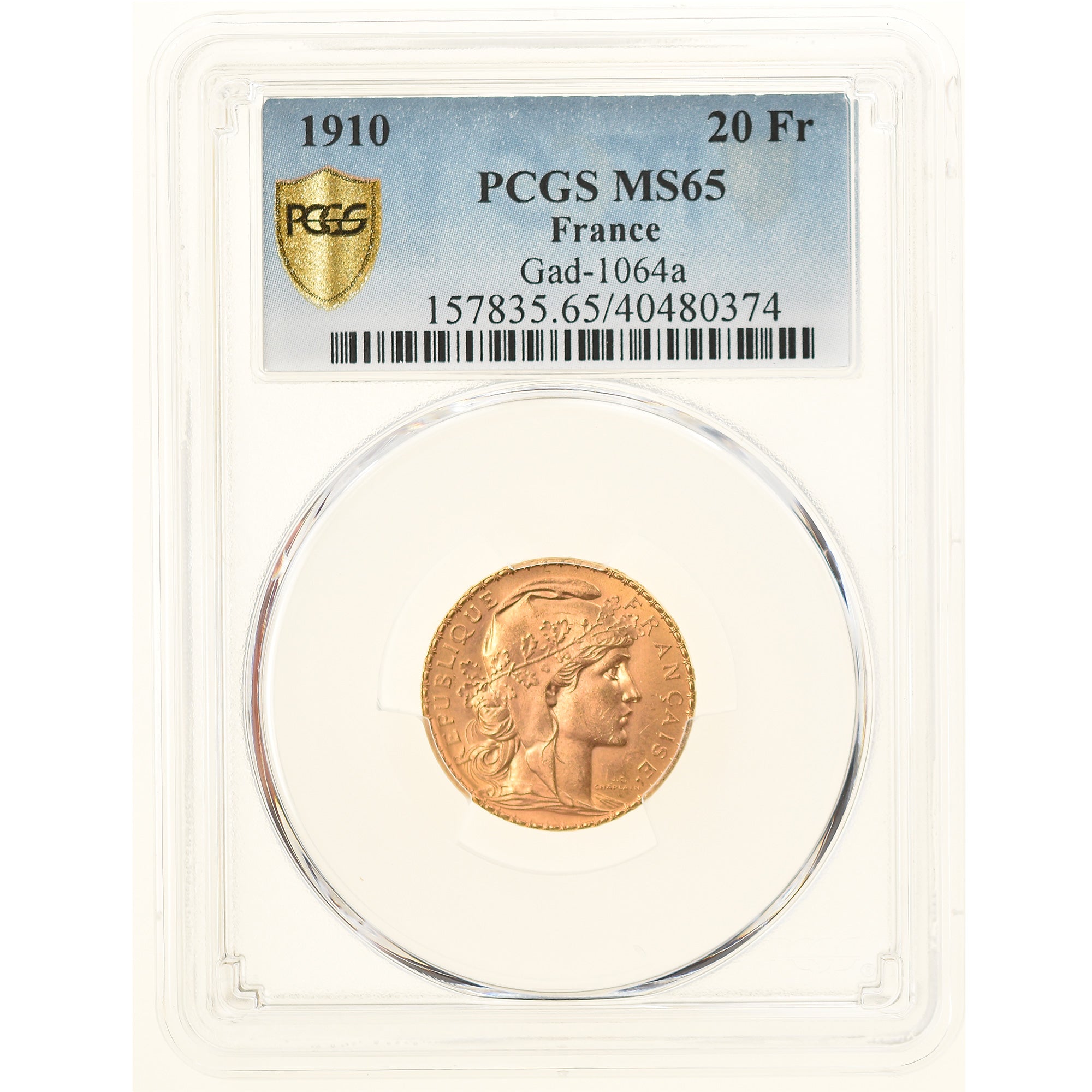 Monnaie, France, Marianne, 20 Francs, 1910, Paris, PCGS, MS65, FDC, Or
