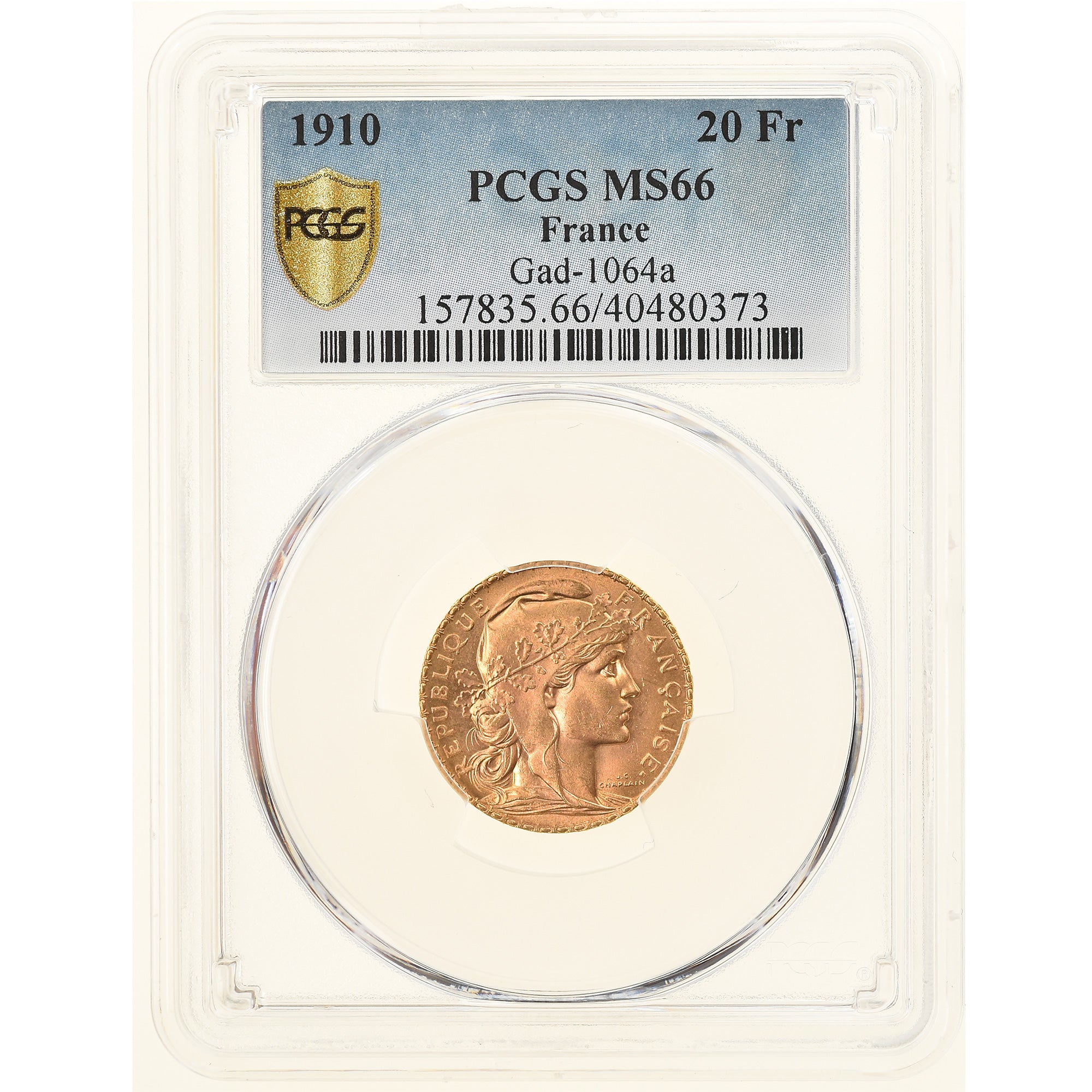 Coin, France, Marianne, 20 Francs, 1910, Paris, PCGS, MS66, MS(65-70), Gold