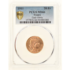 Coin, France, Marianne, 20 Francs, 1911, PCGS, MS66, MS(65-70), Gold, KM:857