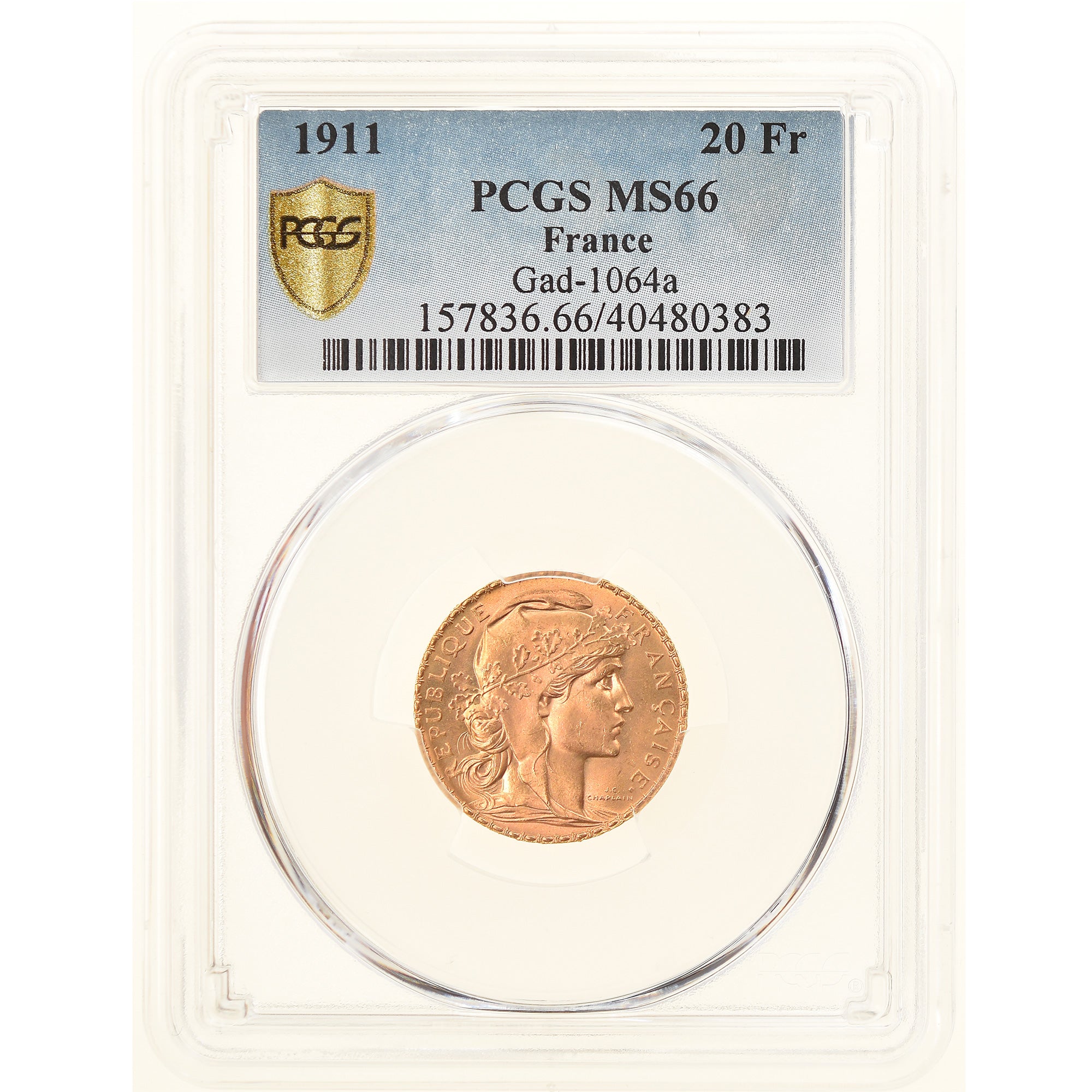 Monnaie, France, Marianne, 20 Francs, 1911, PCGS, MS66, FDC, Or, Gadoury:1064a