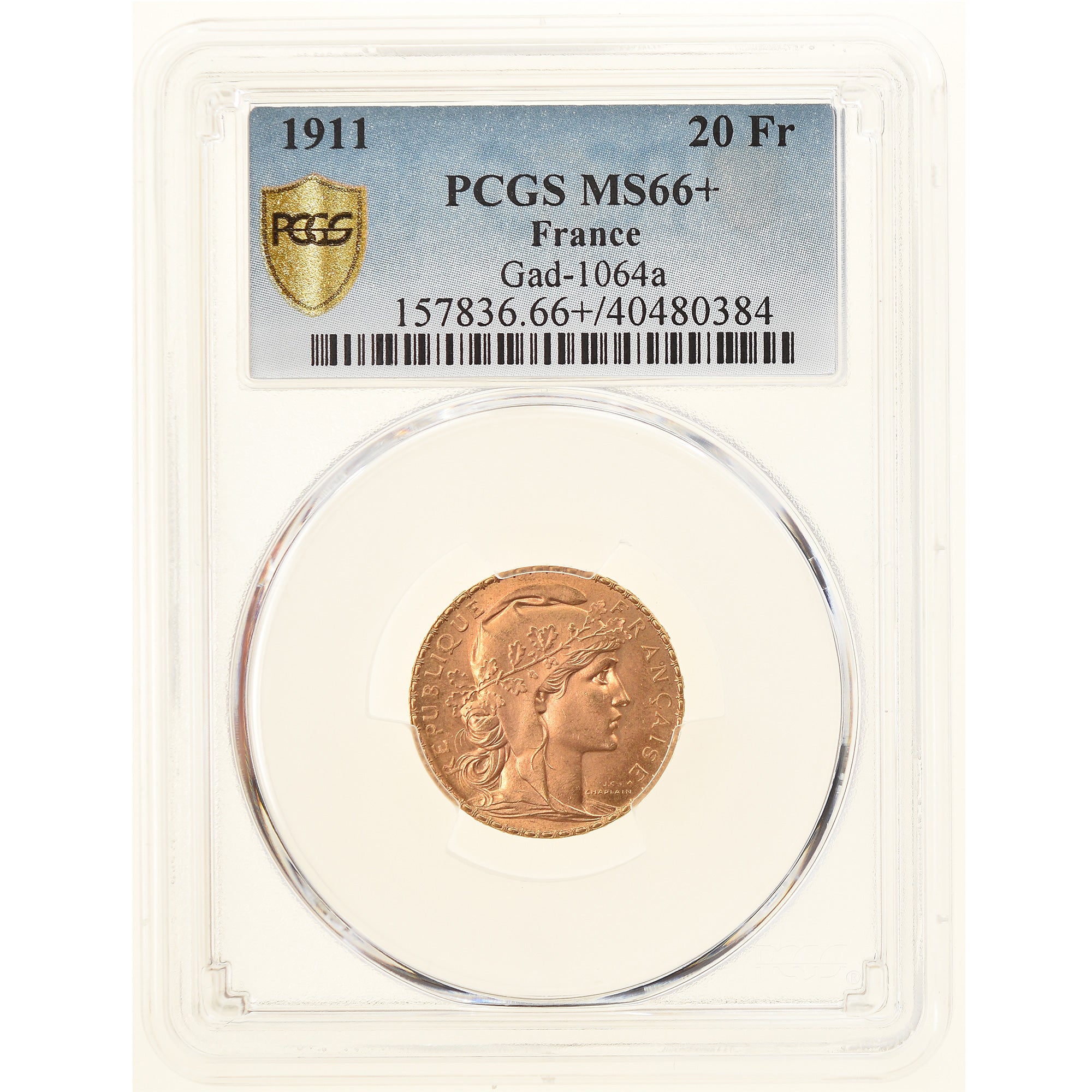 Coin, France, Marianne, 20 Francs, 1911, PCGS, MS66+, MS(65-70), Gold, KM:857