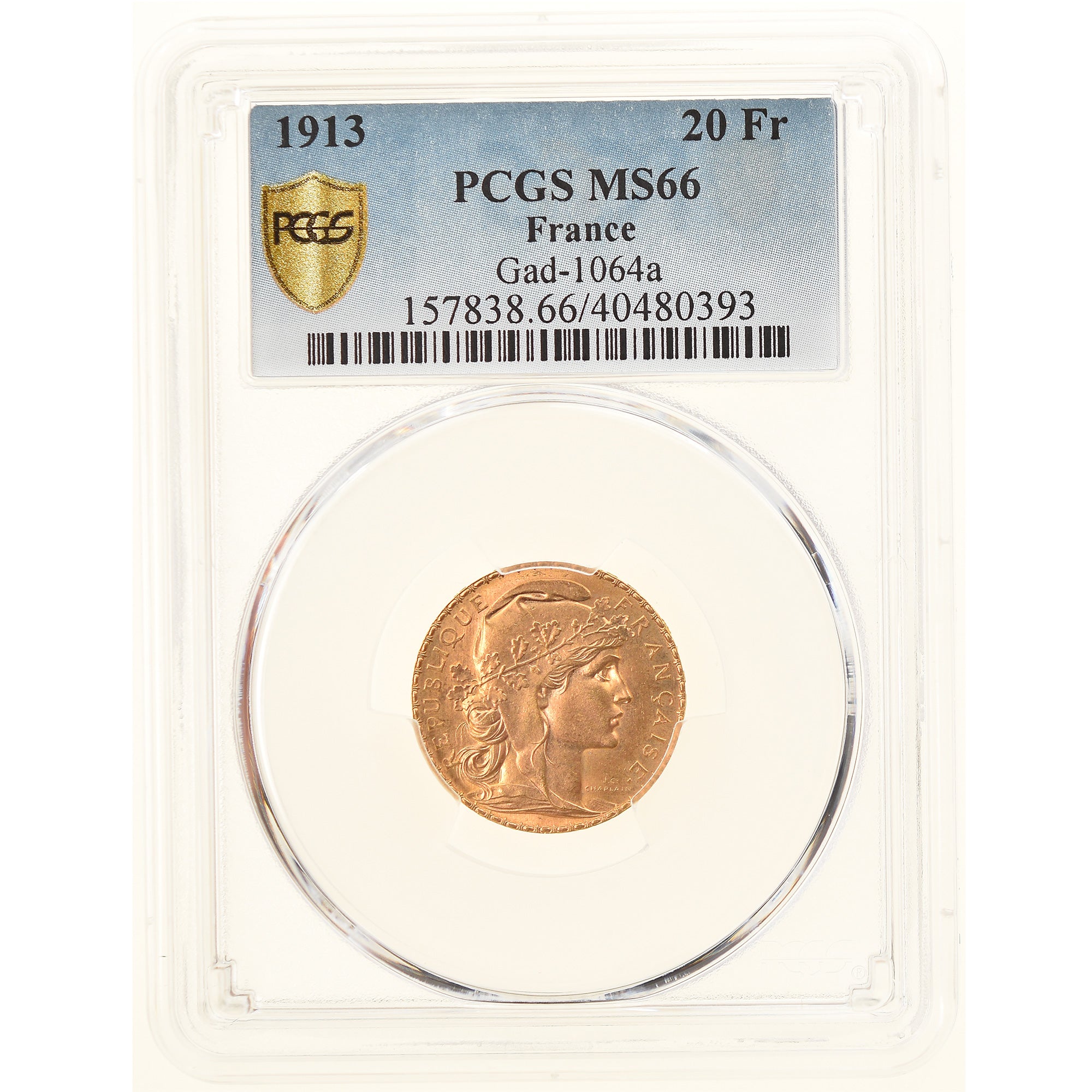 Coin, France, Marianne, 20 Francs, 1913, Paris, PCGS, MS66, MS(65-70), Gold