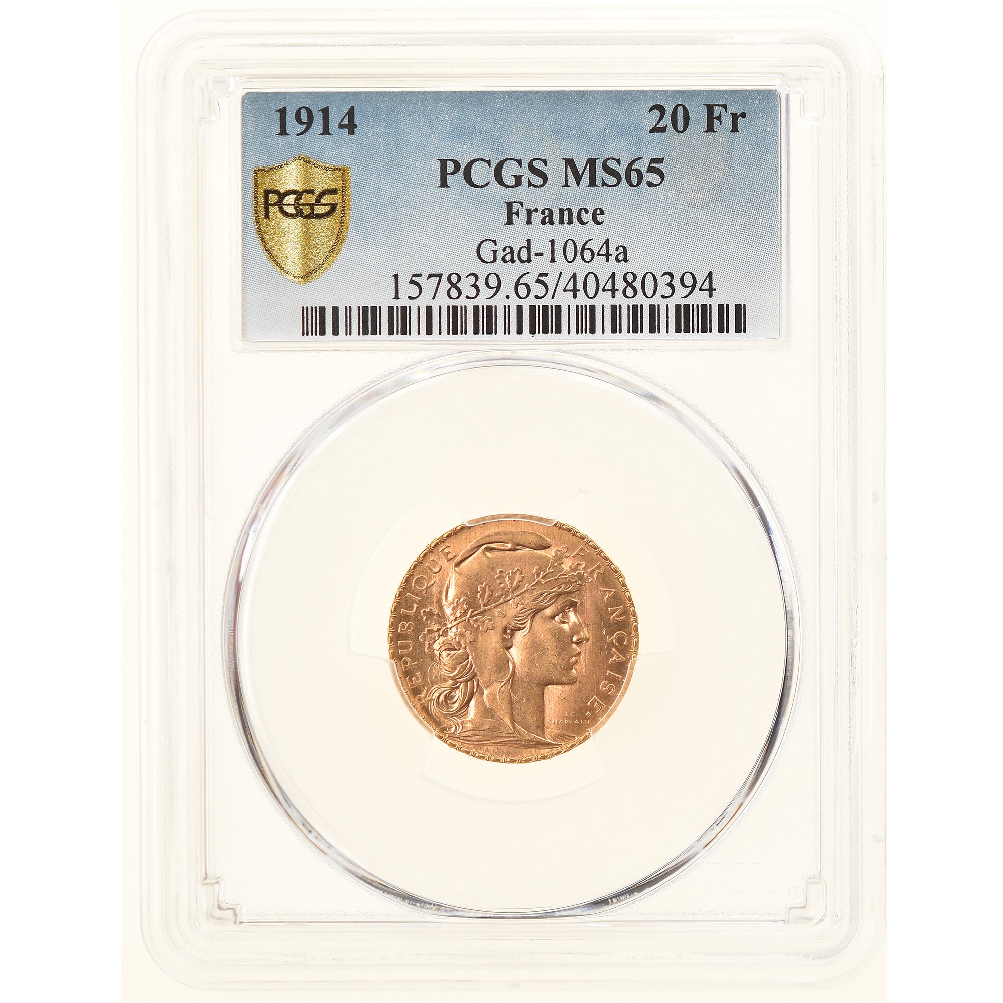 Coin, France, Marianne, 20 Francs, 1914, PCGS, MS65, MS(65-70), Gold, KM:857