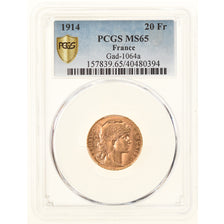 Coin, France, Marianne, 20 Francs, 1914, PCGS, MS65, MS(65-70), Gold, KM:857