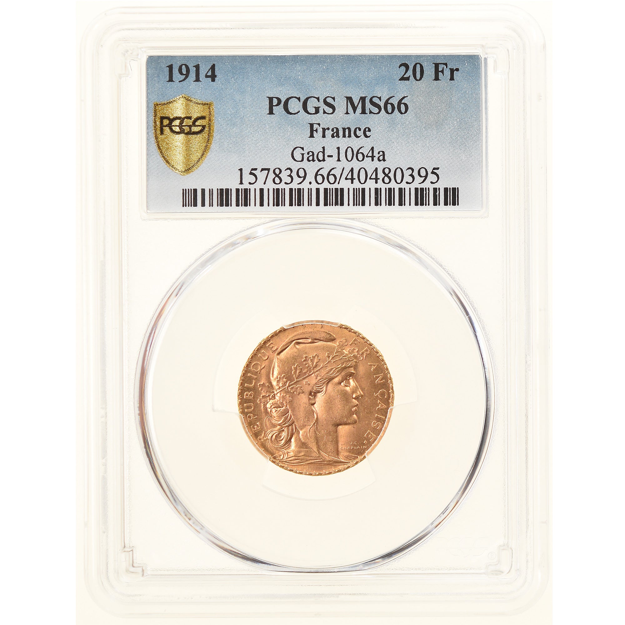 Coin, France, Marianne, 20 Francs, 1914, PCGS, MS66, MS(65-70), Gold, KM:857