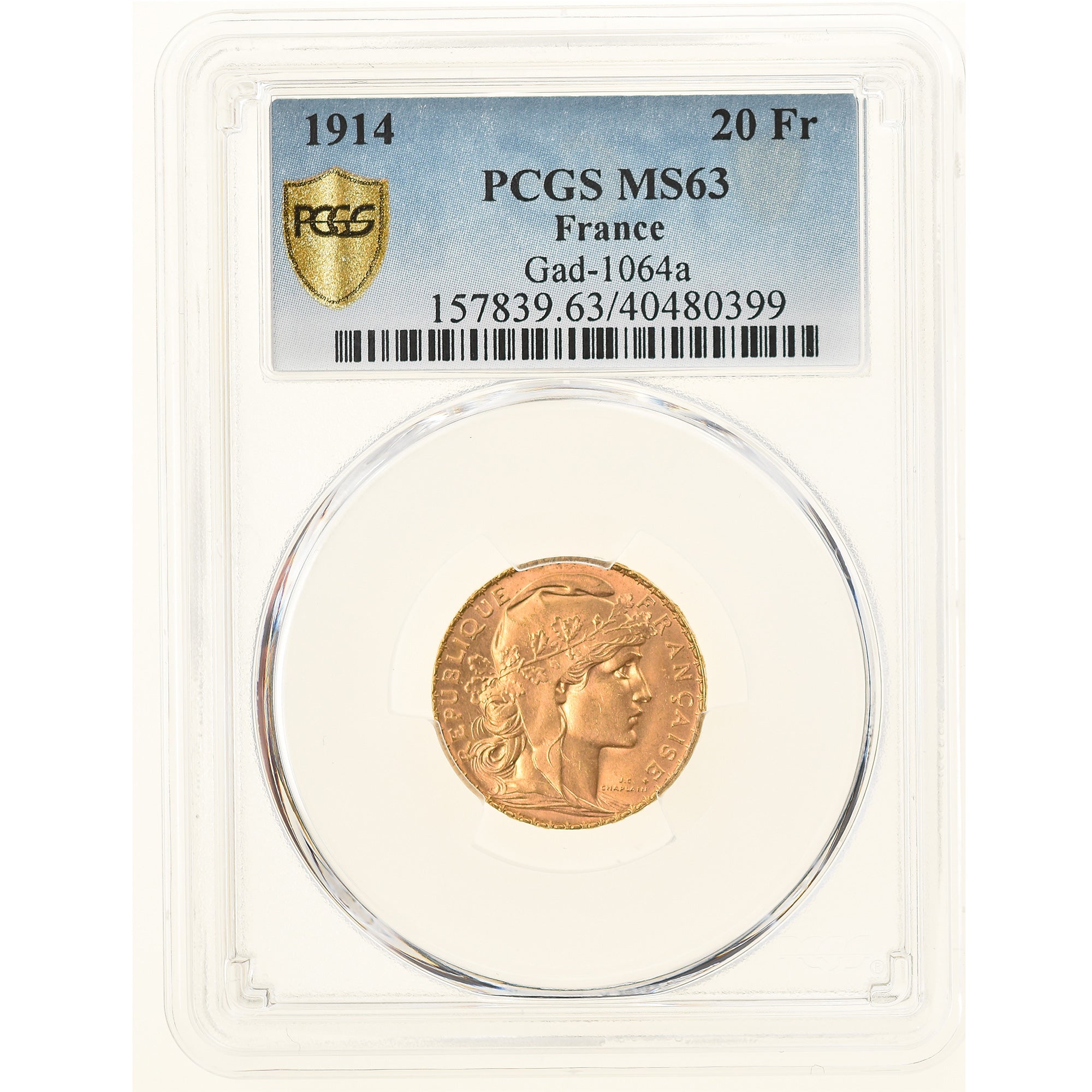 Coin, France, Marianne, 20 Francs, 1914, PCGS, MS63, MS(63), Gold, KM:857