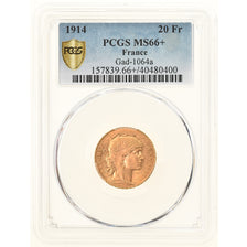 Moneta, Francia, Marianne, 20 Francs, 1914, Paris, PCGS, MS66+, FDC, Oro