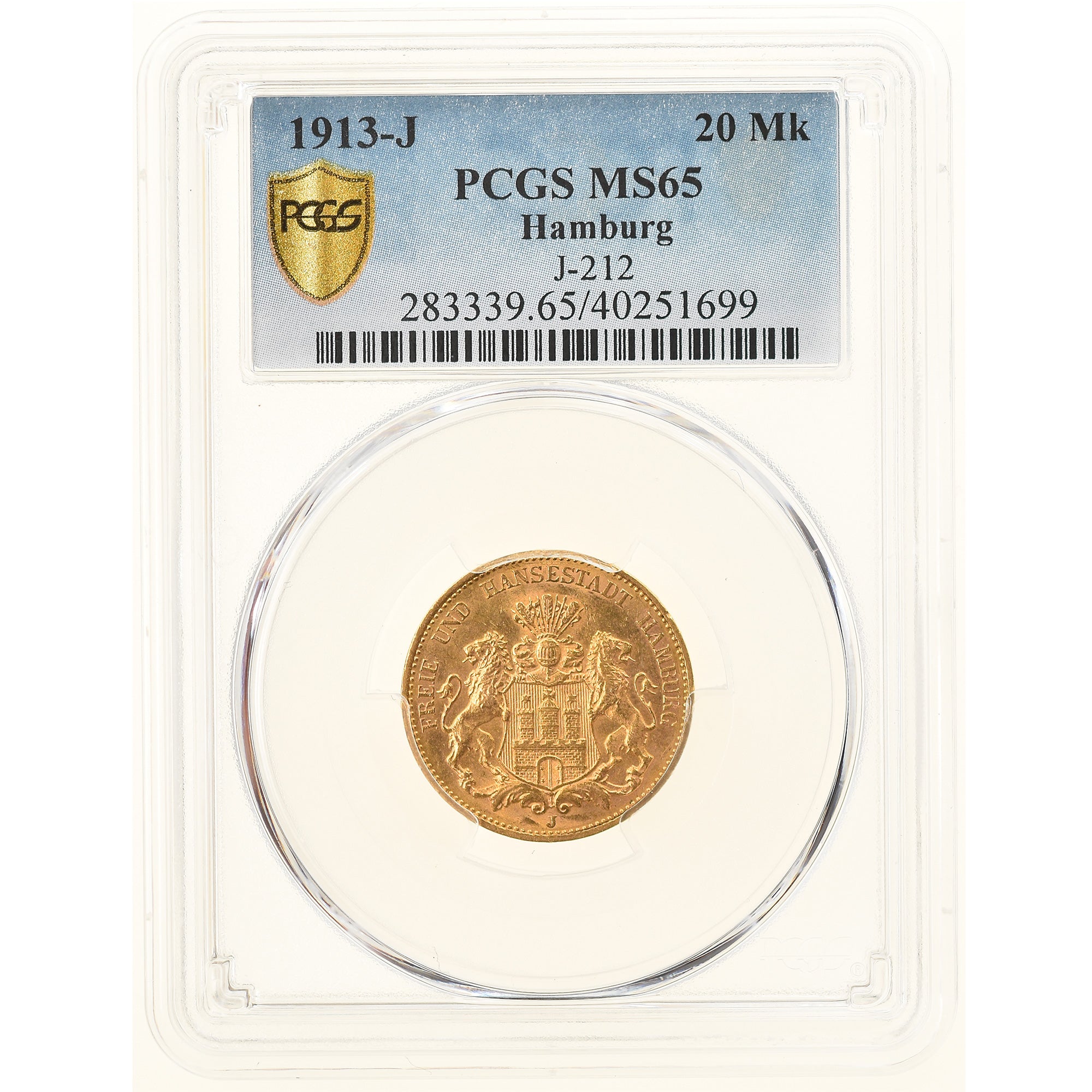 Moneda, Estados alemanes, HAMBURG, 20 Mark, 1913, Hamburg, PCGS, MS65, FDC, Oro