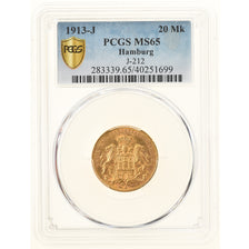 Moneda, Estados alemanes, HAMBURG, 20 Mark, 1913, Hamburg, PCGS, MS65, FDC, Oro