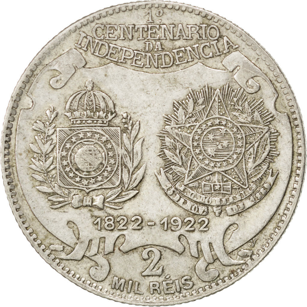 BRAZIL, 2000 Reis, 1922, KM #523, EF(40-45), Silver, 26, 7.98