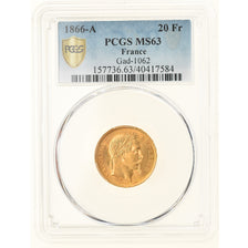 Coin, France, Napoleon III, 20 Francs, 1866, Paris, PCGS, MS63, MS(63), Gold