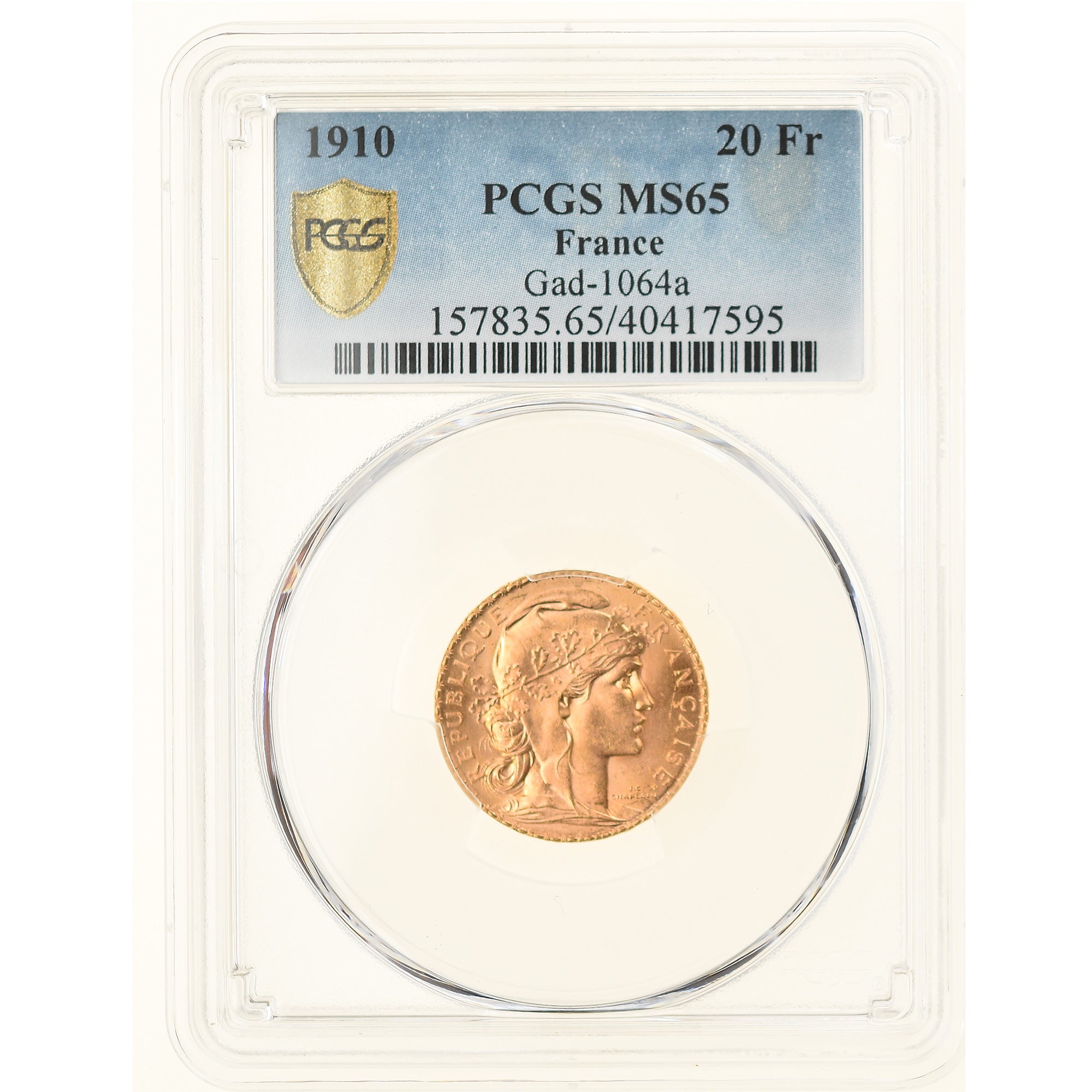 Coin, France, Marianne, 20 Francs, 1910, Paris, PCGS, MS65, MS(65-70), Gold