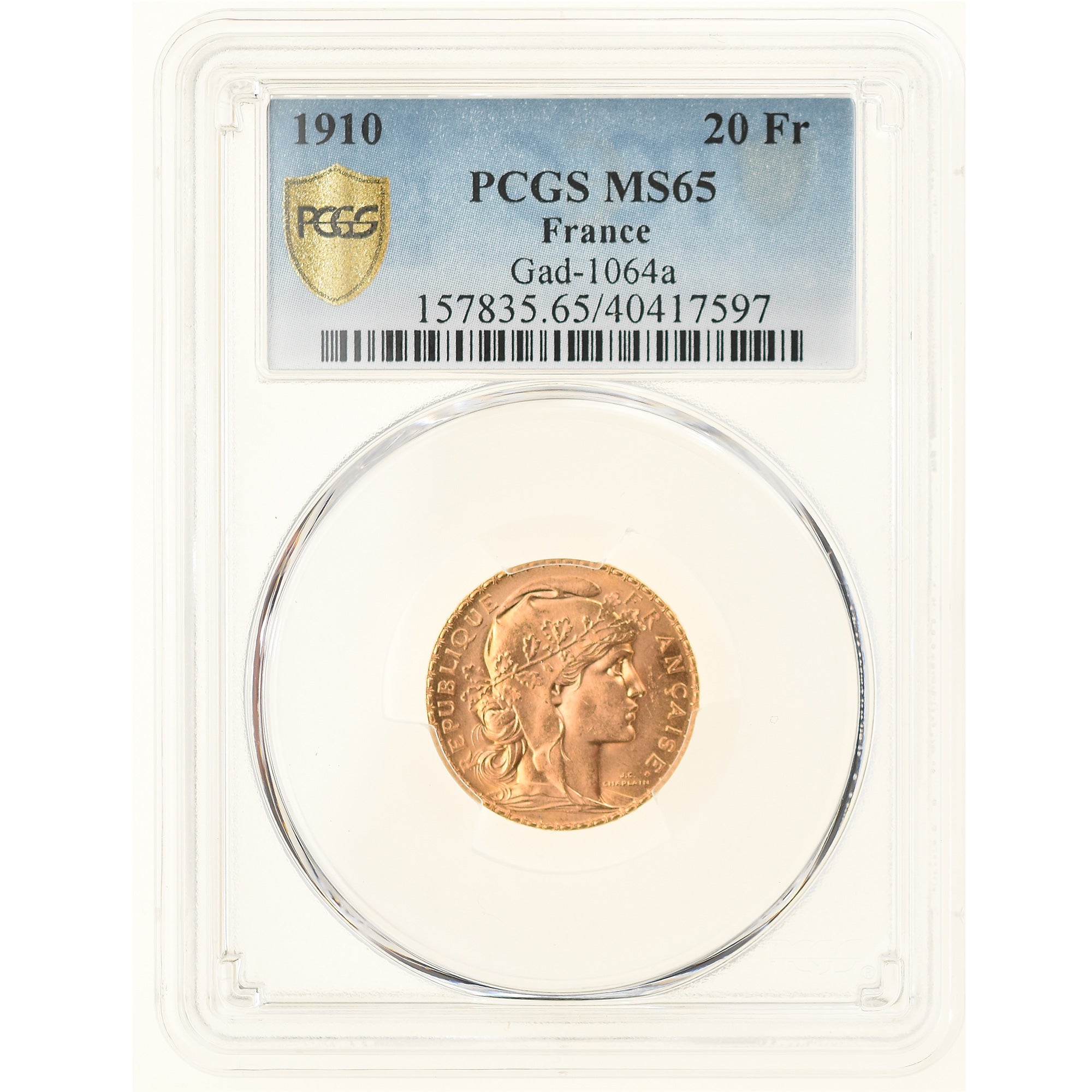 Coin, France, Marianne, 20 Francs, 1910, Paris, PCGS, MS65, MS(65-70), Gold