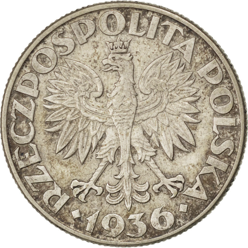 POLAND, 2 Zlote, 1936, Warsaw, KM #30, AU(55-58), Silver, 22, 4.30