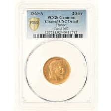 Moneda, Francia, Napoleon III, Napoléon III, 20 Francs, 1863, Paris, PCGS, UNC