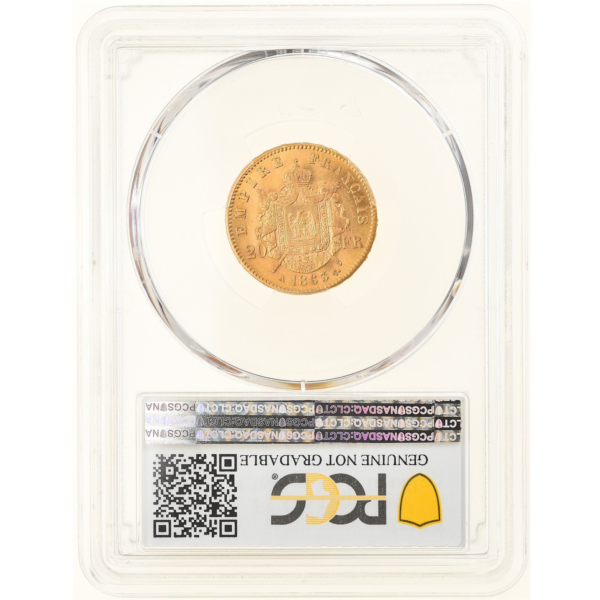 Moneda, Francia, Napoleon III, Napoléon III, 20 Francs, 1863, Paris, PCGS, UNC
