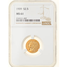 Coin, United States, Indian Head, $2.50, Quarter Eagle, 1909, U.S. Mint