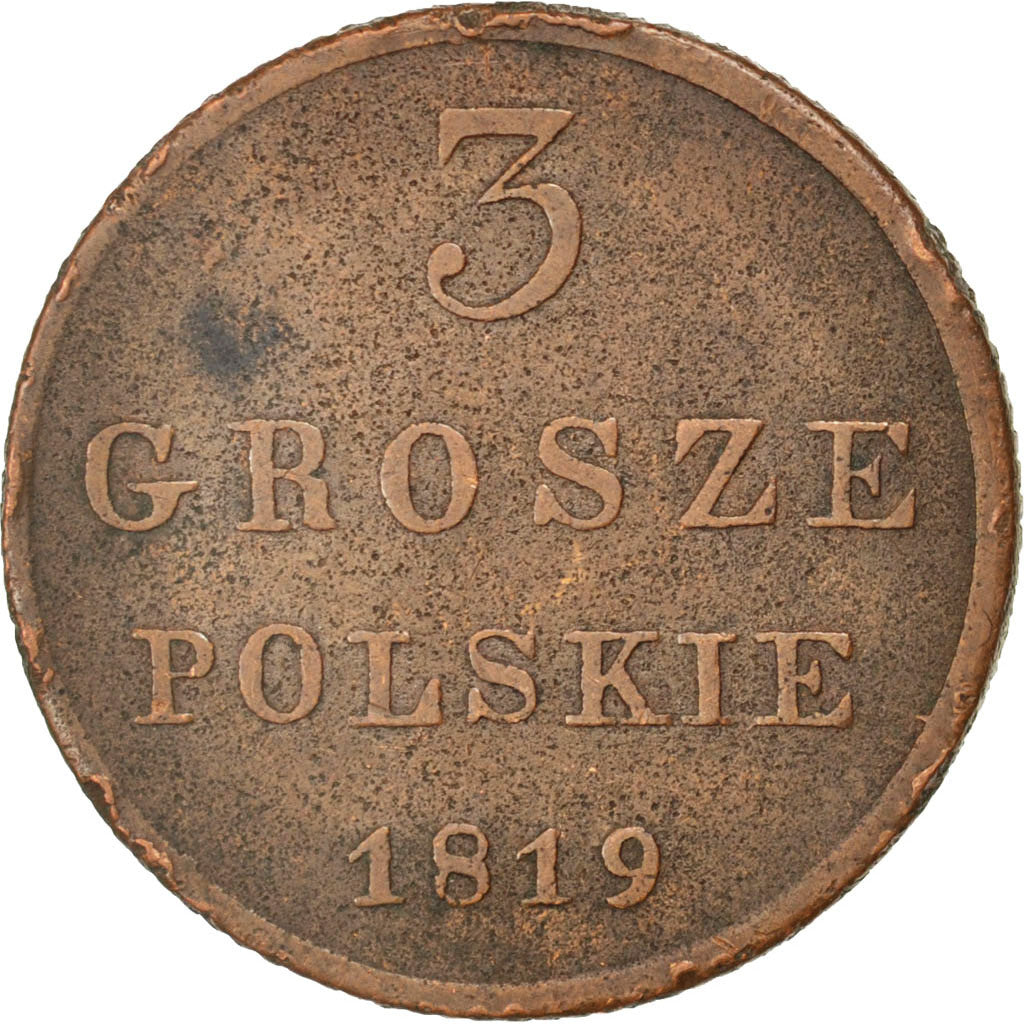 POLAND, 3 Grosze, 1819, Varsovie, KM #95.2, EF(40-45), Copper, 25, 8.46