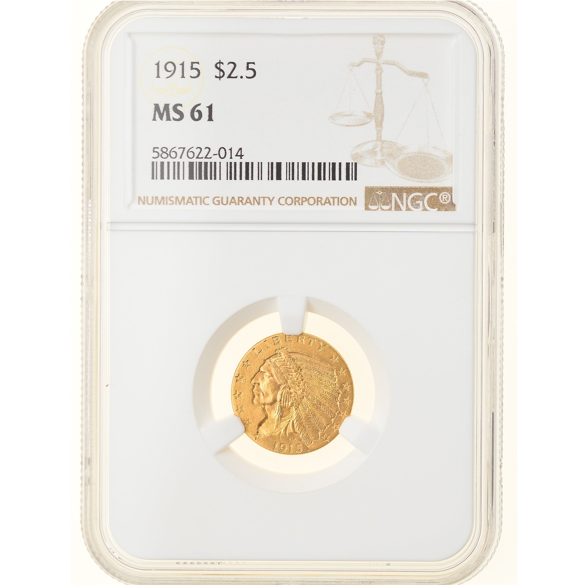 Munten, Verenigde Staten, Indian Head, $2.50, Quarter Eagle, 1915, U.S. Mint