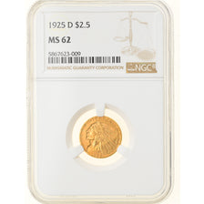 Coin, United States, Indian Head, $2.50, Quarter Eagle, 1925, U.S. Mint, Denver