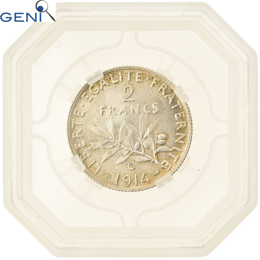 Moneta, Francia, Semeuse, 2 Francs, 1914, Castelsarrasin, GENI, MS65, FDC