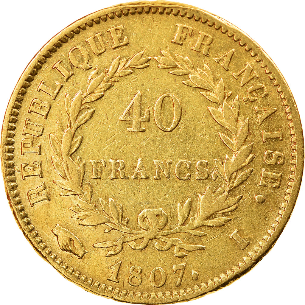 Moneda, Francia, Napoléon I, 40 Francs, 1807, Limoges, Rare, BC+, Oro