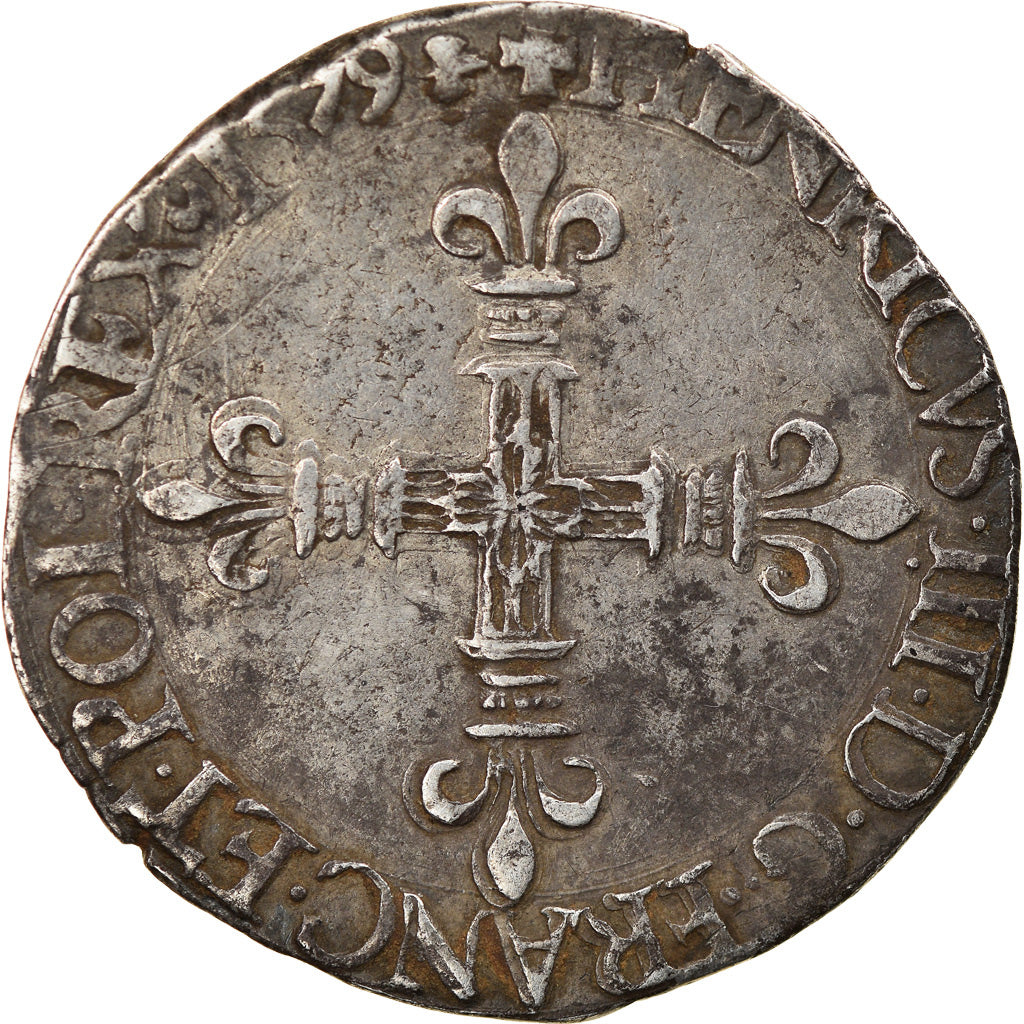 Moneta, Francja, Henri III, 1/4 d'écu à la croix de face, 1579, La Rochelle