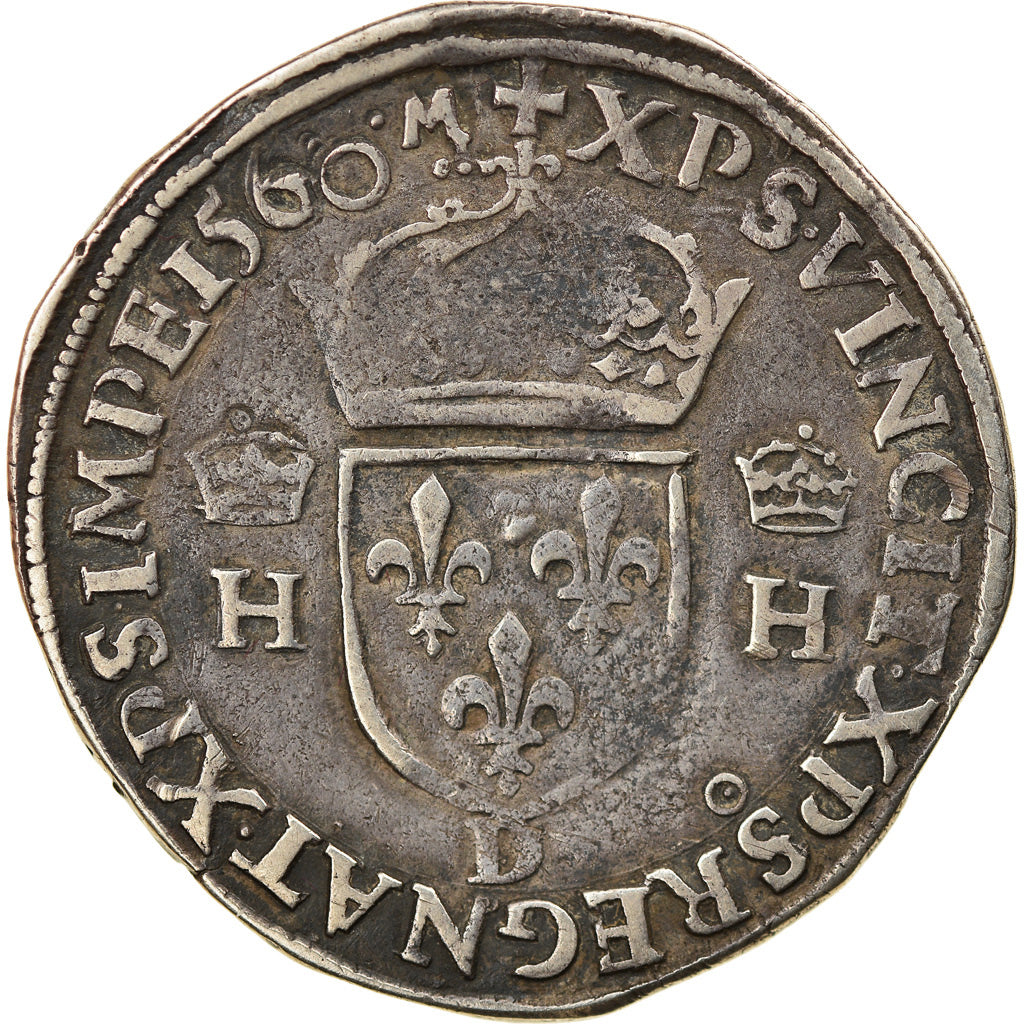 Monnaie, France, François II, Henri II, Teston, 1560, Lyon, TB+, Argent