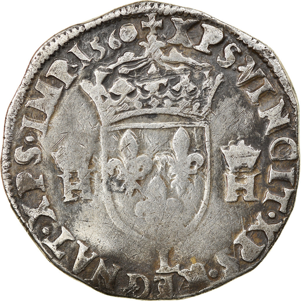 Monnaie, France, François II, Henri II, Teston, 1560, Bayonne, TB, Argent
