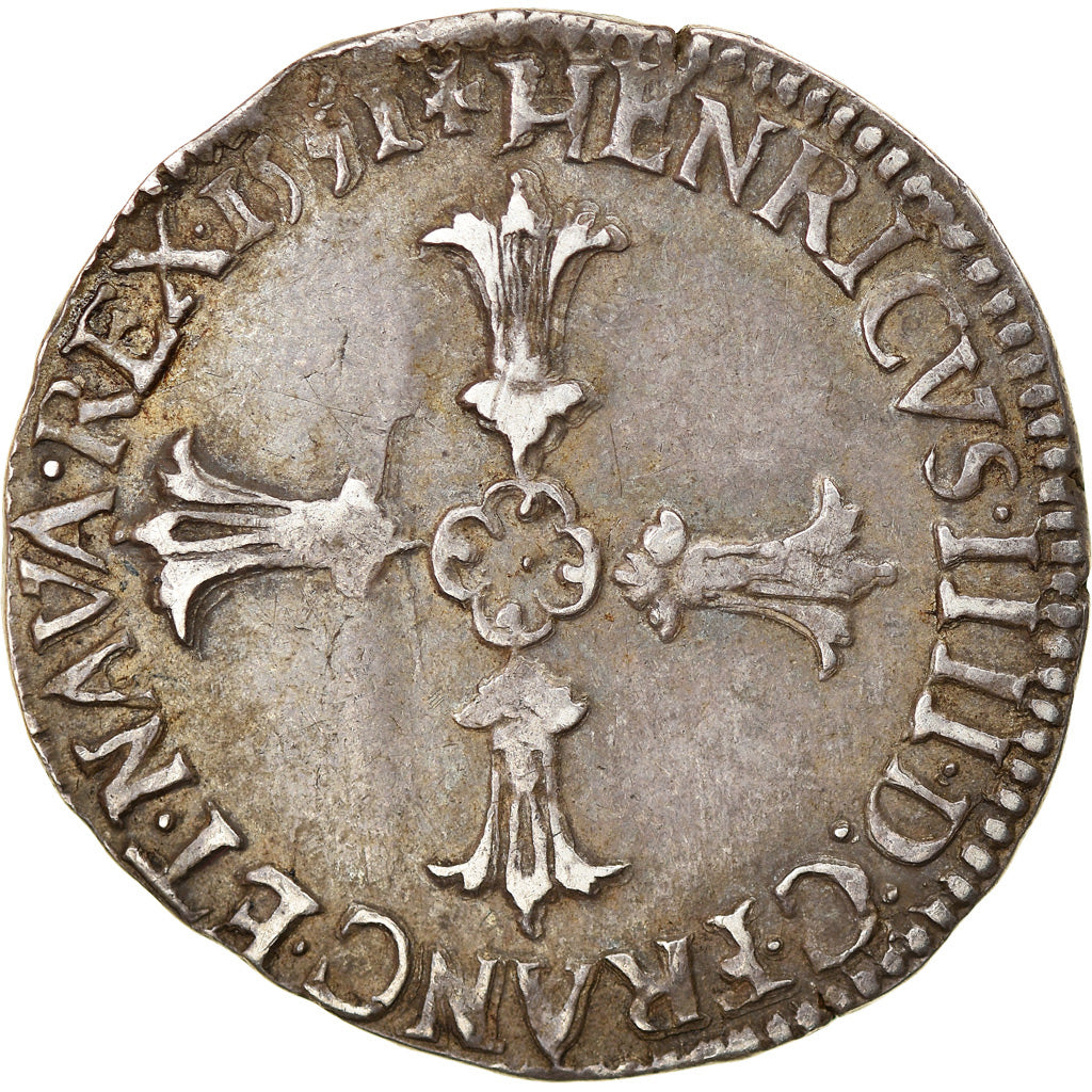 Moneda, Francia, Henri IV, 1/4 d'écu à la croix feuillue de face, 1591