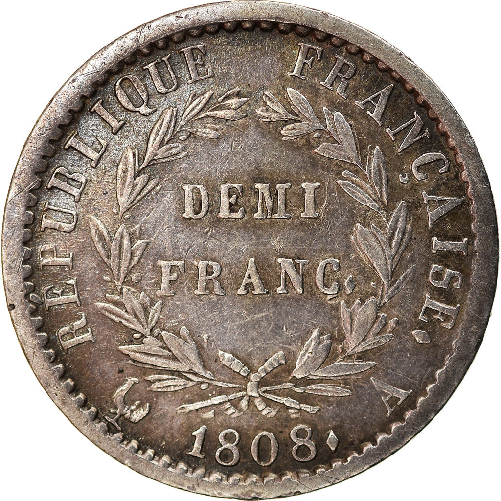 Coin, France, Napoléon I, 1/2 Franc, 1808, Paris, EF(40-45), Silver, KM:680.1