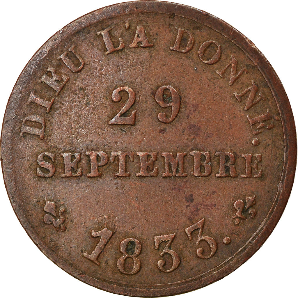 França, Medal, Henri V, História, Majorité d'Henri V, 1833, EF(40-45), Bronze