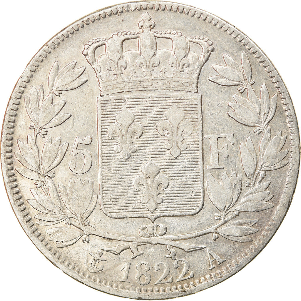 Munten, Frankrijk, Louis XVIII, Louis XVIII, 5 Francs, 1822, Paris, FR+, Zilver