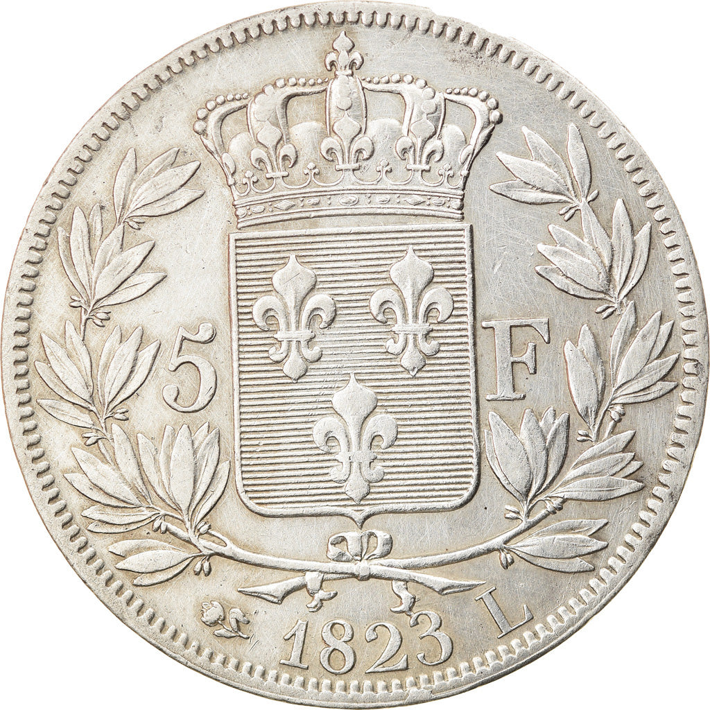 Monnaie, France, Louis XVIII, 5 Francs, 1823, Bayonne, TTB+, Argent