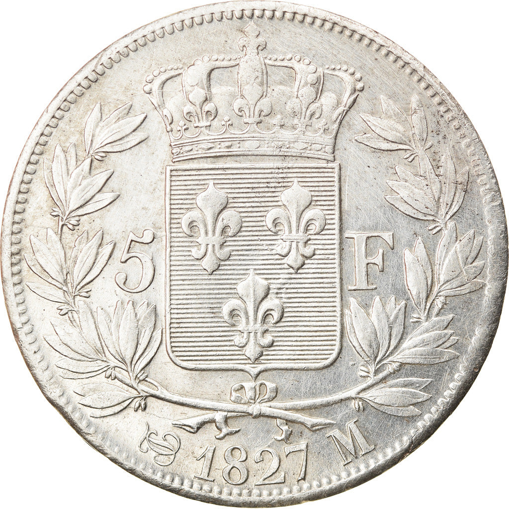 Coin, France, Charles X, 5 Francs, 1827, Toulouse, AU(50-53), Silver, KM:728.9