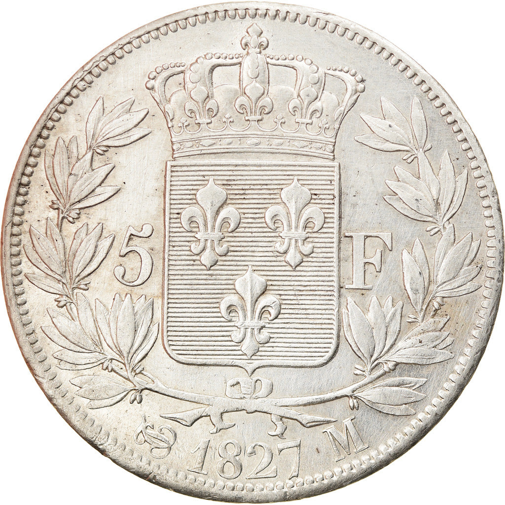 Monnaie, France, Charles X, 5 Francs, 1827, Toulouse, TTB+, Argent, Gadoury:644