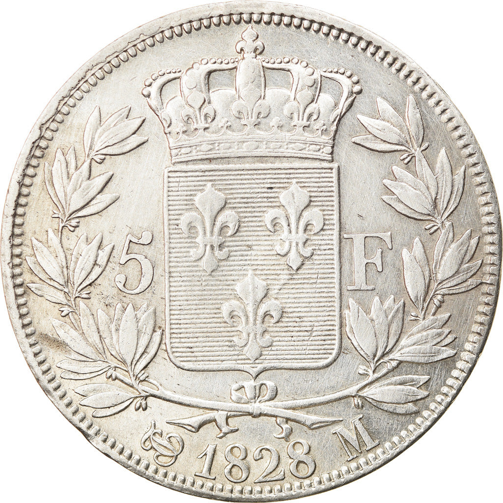 Moeda, França, Charles X, 5 Francs, 1828, Toulouse, EF(40-45), Prata, KM:728.9