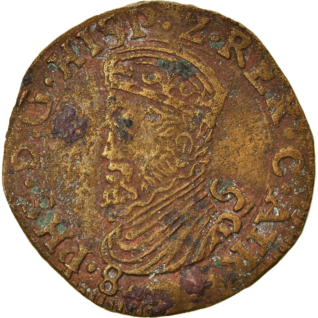 Coin, Spanish Netherlands, Philip II, Liard, 1586, Arras, VF(30-35), Copper