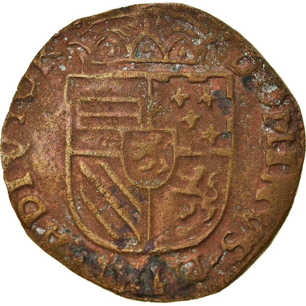 Coin, Spanish Netherlands, Philip II, Liard, 1586, Arras, VF(30-35), Copper