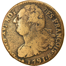 Moneda, Francia, 2 sols françois, 2 Sols, 1791, Metz, BC+, Bronce, KM:603.2