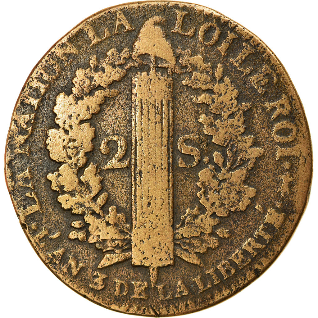 Moneda, Francia, 2 sols françois, 2 Sols, 1791, Metz, BC+, Bronce, KM:603.2