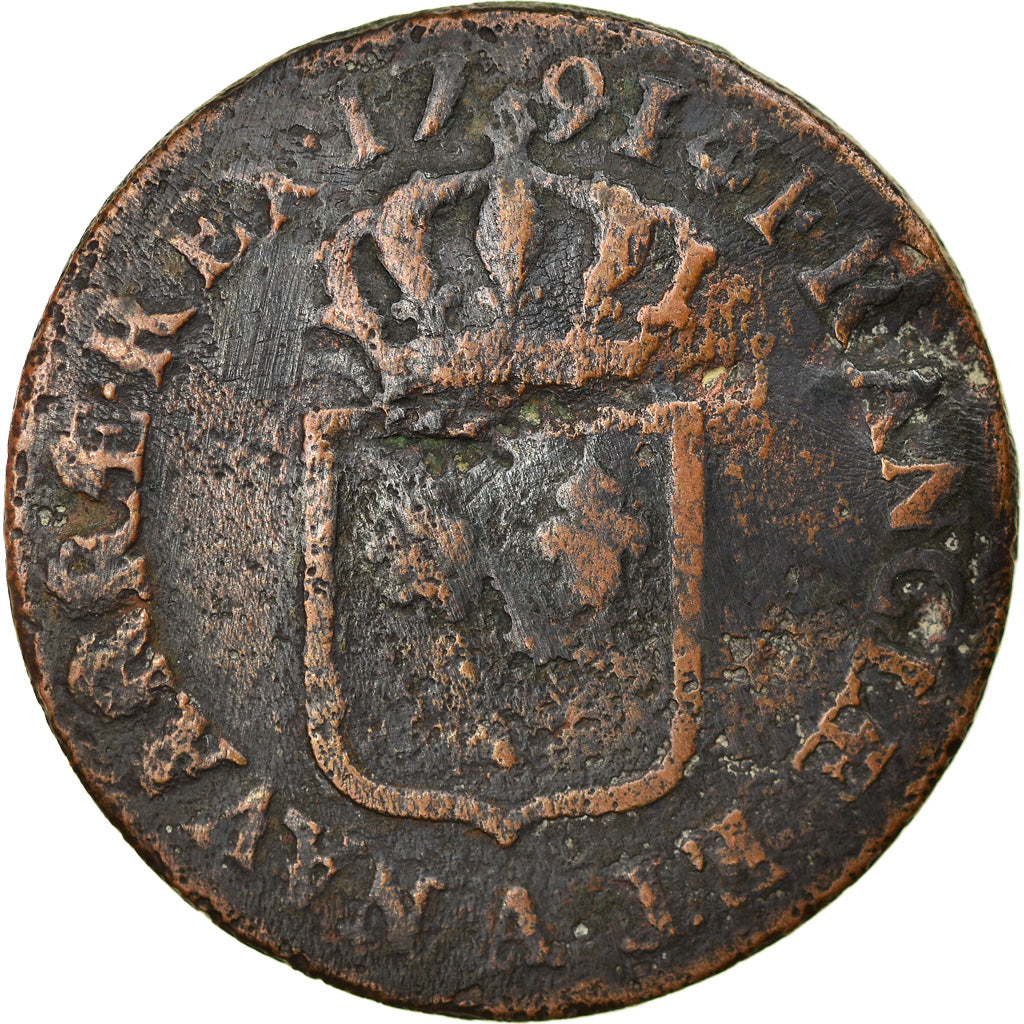 Monnaie, France, Louis XVI, Sol ou sou, Sol, 1791, Paris, TB, Cuivre