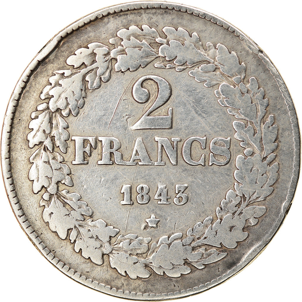 Coin, Belgium, Leopold I, 2 Francs, 2 Frank, 1843, VF(20-25), Silver, KM:9.2