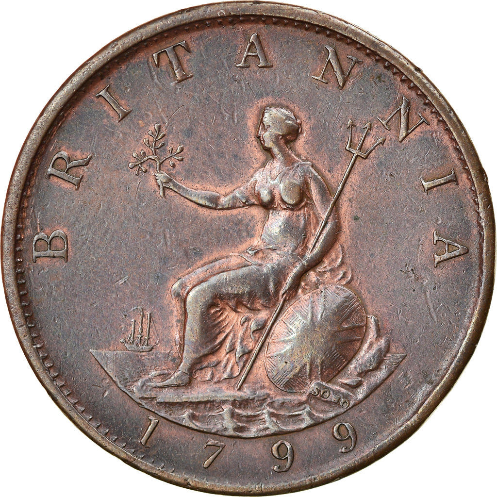 Coin, Great Britain, George III, 1/2 Penny, 1799, EF(40-45), Copper, KM:647