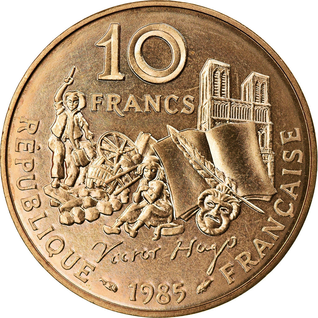 Moneta, Francja, Victor Hugo, 10 Francs, 1985, MS(63), Nikiel-Brąz, KM:956
