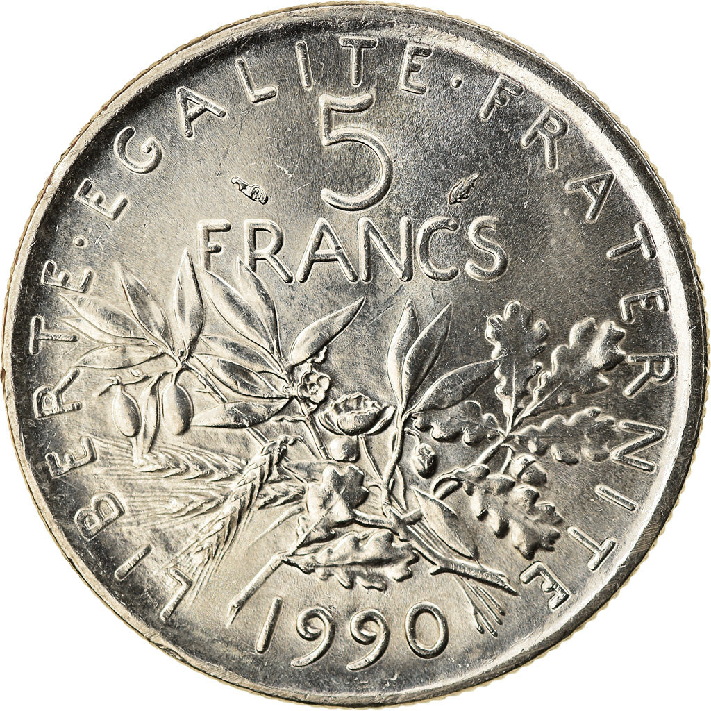 Coin, France, Semeuse, 5 Francs, 1990, Paris, MS(64), Nickel Clad Copper-Nickel
