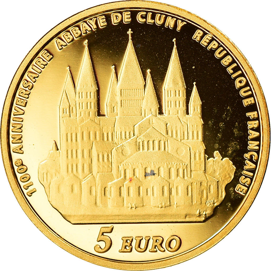 France, 5 Euro, Abbaye de Cluny, 2010, Paris, MS(65-70), Gold, KM:1680