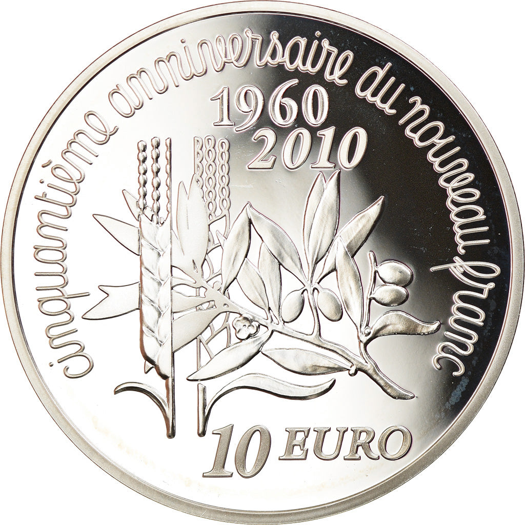 Francia, Monnaie de Paris, 10 Euro, 50eme anniversaire du Nouveau Franc, 2010