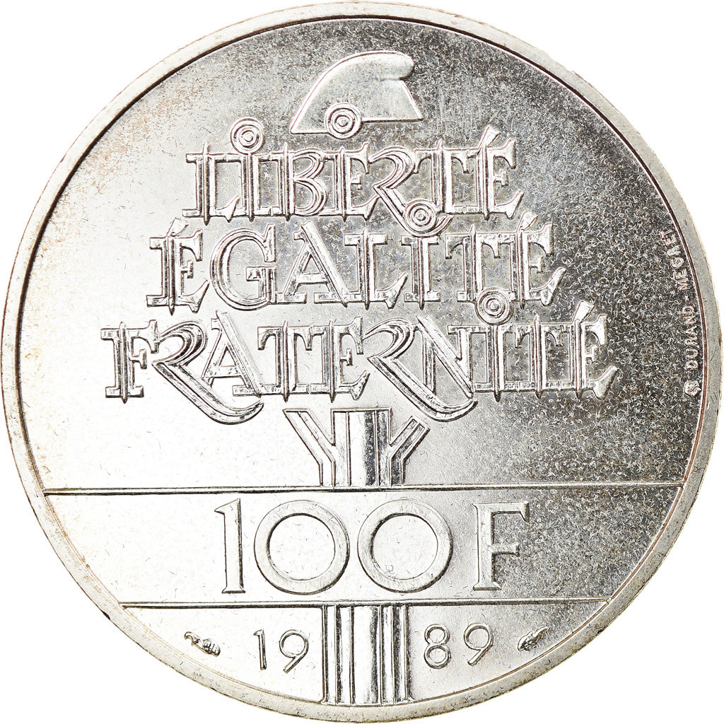 Coin, France, Droits de l'Homme, 100 Francs, 1989, MS(65-70), Silver, KM:970