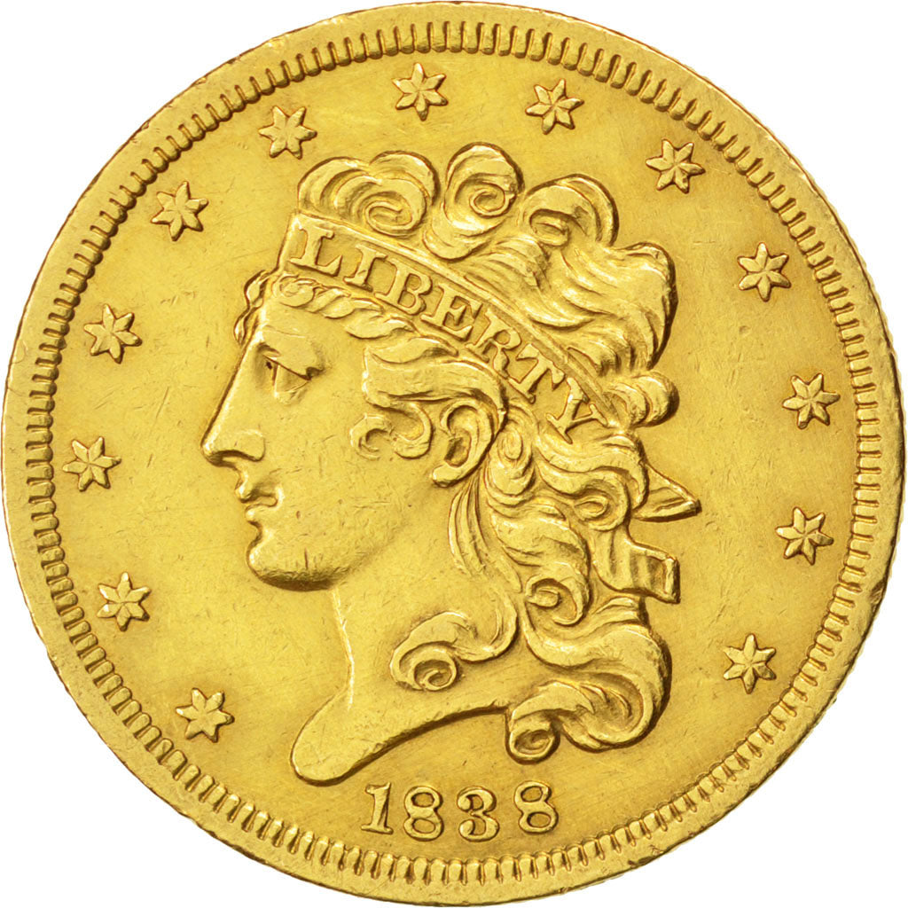 United States, Classic Head, 5 Dollars, 1838, KM #57, AU(55-58), Gold, 22.5,...